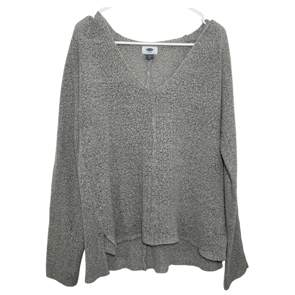 Old Navy Sweater Grey V-Neck Boucle Wool Blend Women Large Pullover Cozy Knit